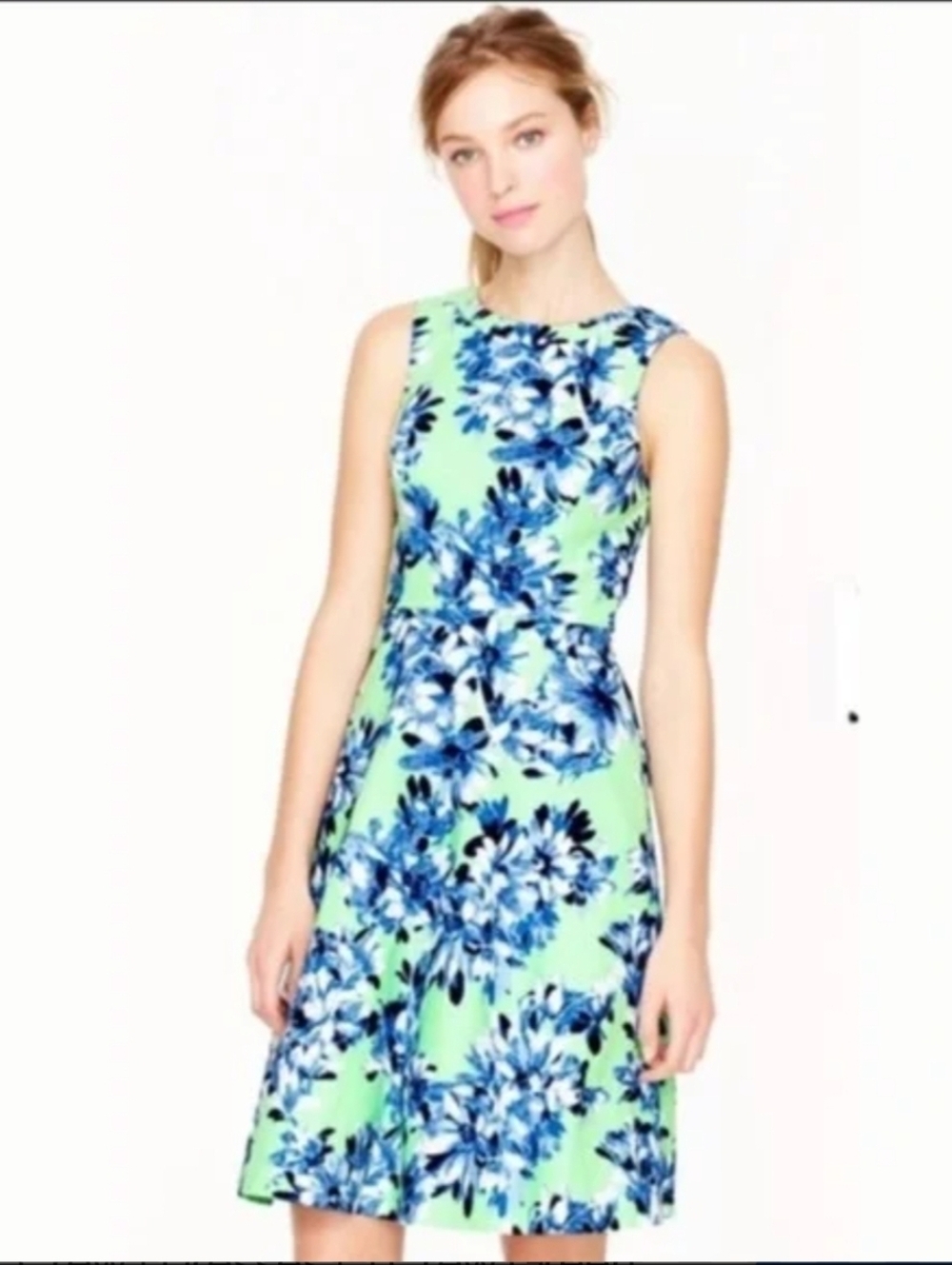 J. Crew Sleeveless Floral Midi Dress in Mint and Blue Size 0